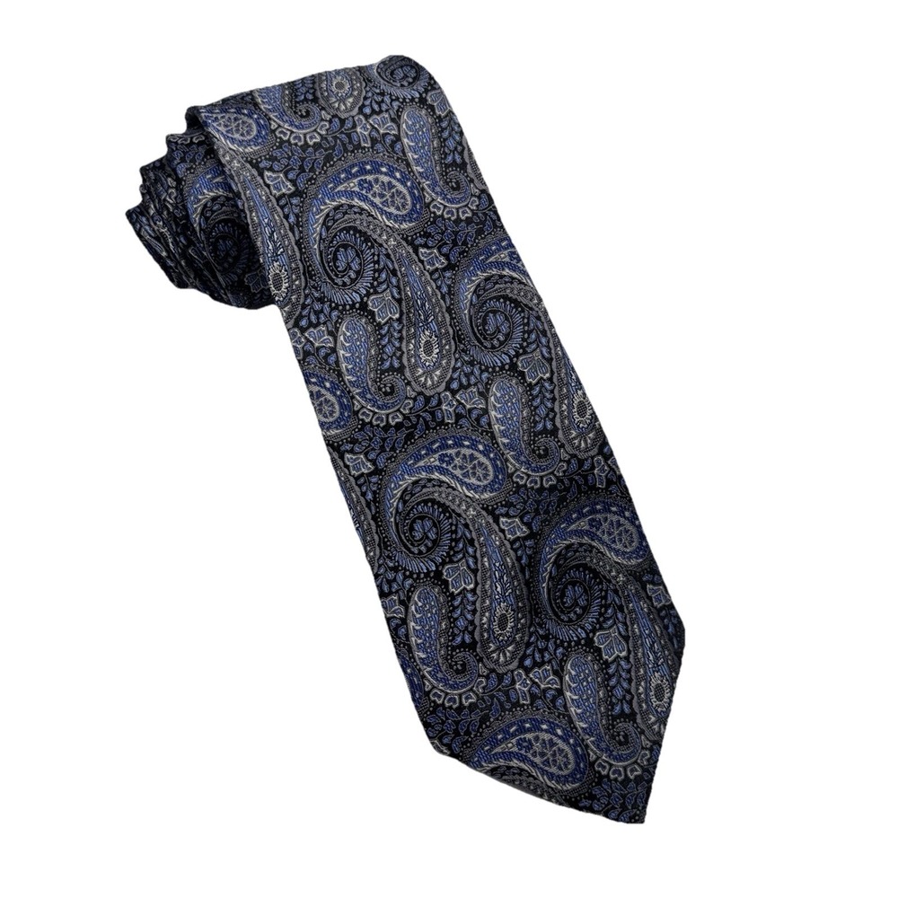 Pronto Uomo Couture Tie Mens OS Blue Paisley Silk Blend Formal Professional Luxe